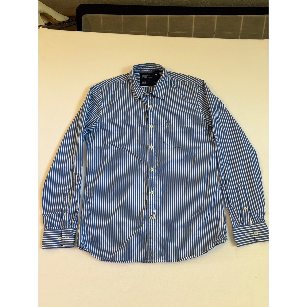 American Eagle Outfitters Mens Blue White Striped Button Down Shirt Vintage Fit